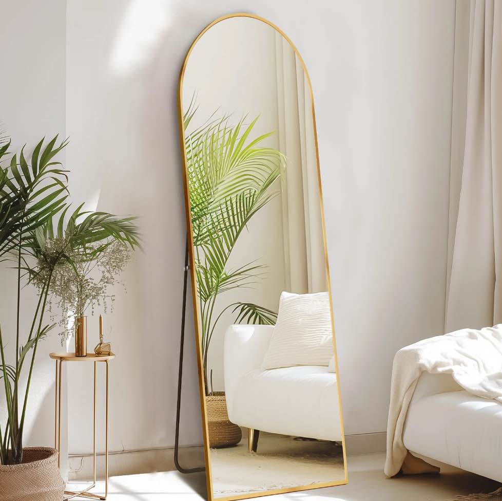 CONCETTA 59"x16" Arched Full Length Mirror, Full Body Standing Mirror Floor Mirrors, Gold