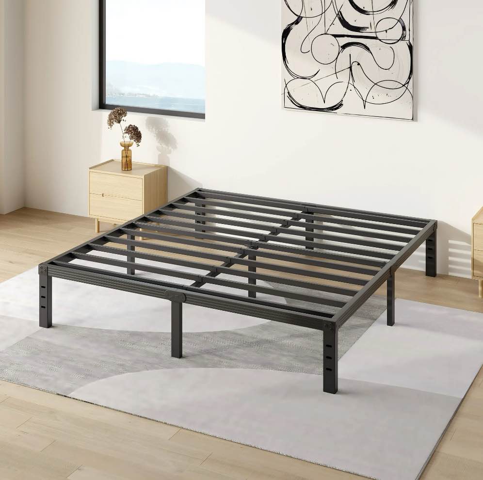 COMASACH 14 inch King Bed Frame, Easy Assembly, No Box Spring Needed, Heavy Duty Metal Platform King Size, Noise Free, Black