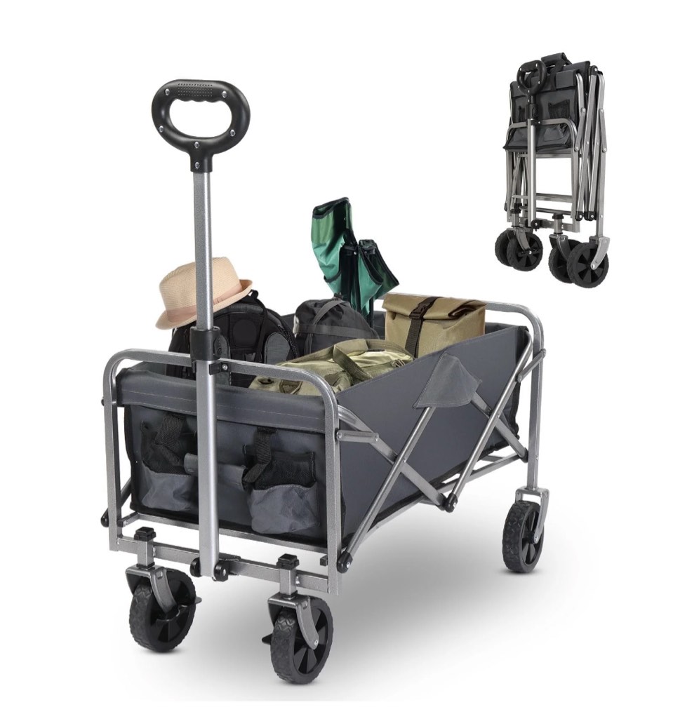 Sesslife 220LBS Collapsible Wagon Cart, 120L Capacity Storage Garden Wagon, Outdoor Heavy Duty Utility Beach Wagon Cart for Sand with Big Wheels, Adjustable Handle for Shopping, Camping
