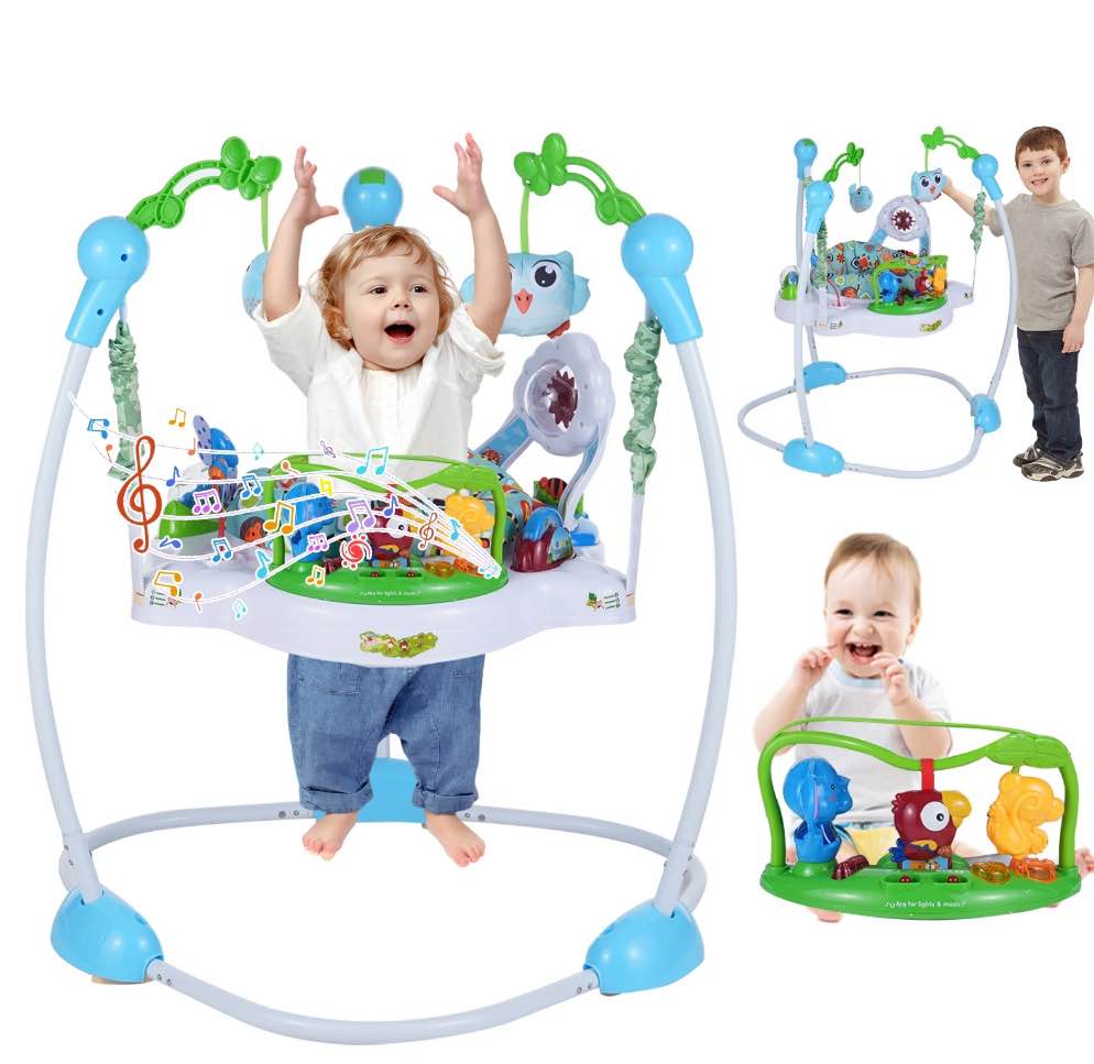 3-in-1 Baby Jumper with Interactive Toys, Baby Bouncer Activity Center with Music and Lights, Adjustable Height, 360° Rotating Breathable Seat, for Infants and Toddlers Safe Play and Development