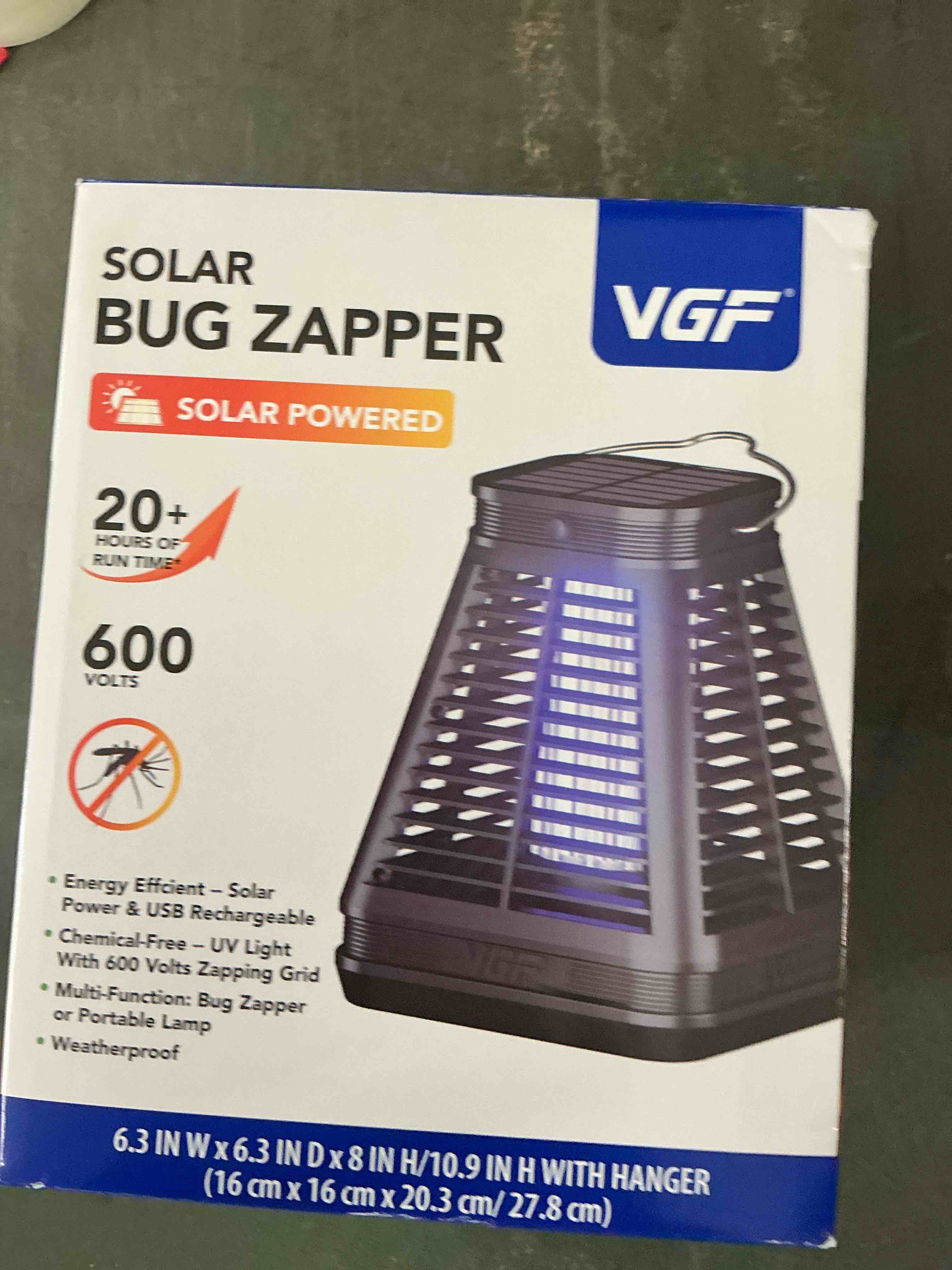 VGF Black Solar Power Bug Zapper Mosquito Eliminator Portable LED Lamp Light Bulb Insect Killer