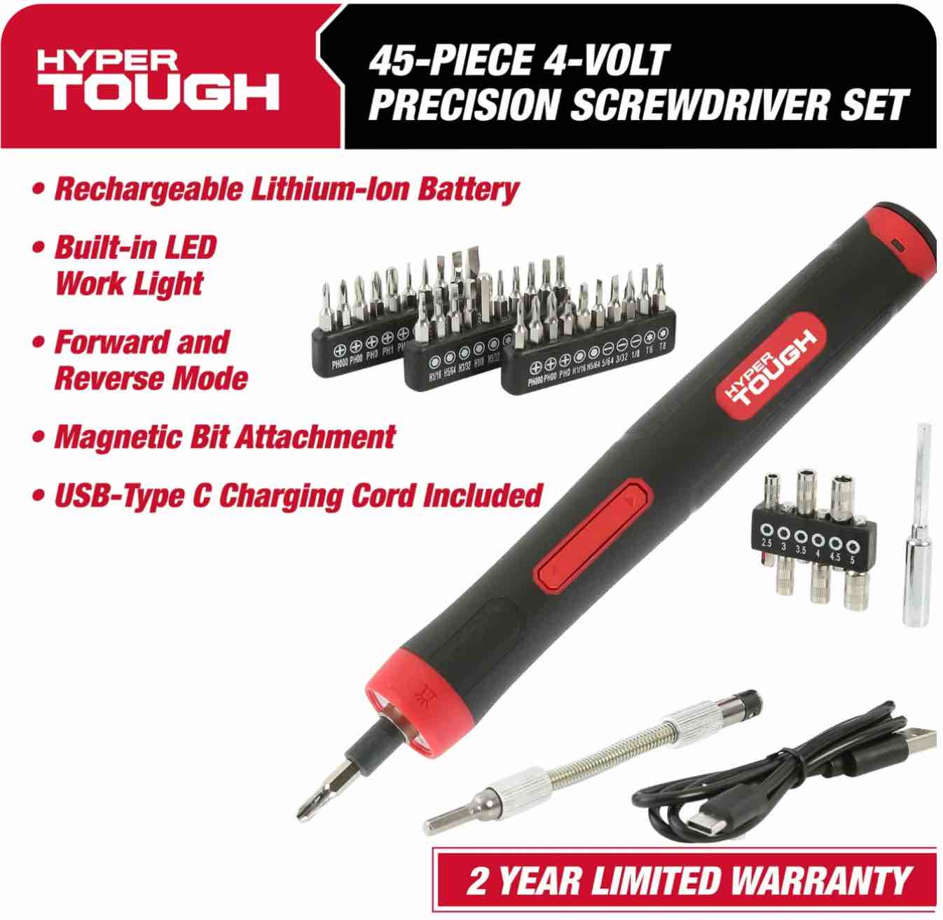 Hyper Tough 4-Volts 45-Piece Rechargeable Precision Screwdriver Set