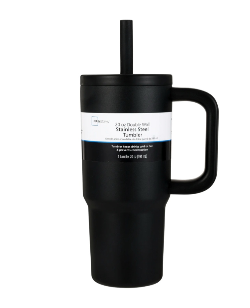 Mainstays 20 oz Stainless Steel Double Wall Tumbler , Straw Lid, Black