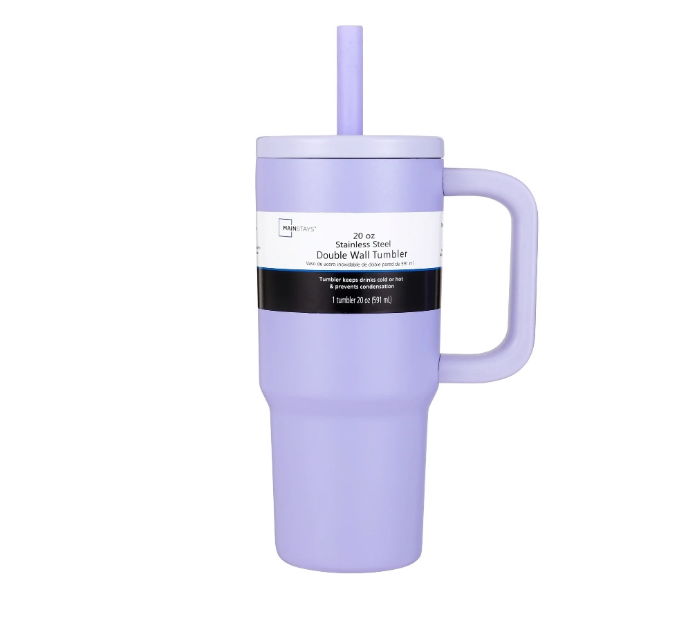 Mainstays 20 oz Double  Wall Stainless Steel Tumbler with Straw Lid, Purple