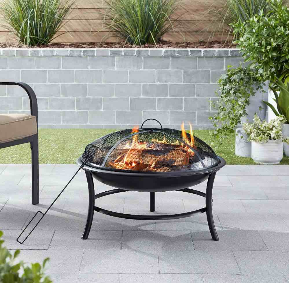 mainstays 26  round iron outdoor wood burning fire pit  black