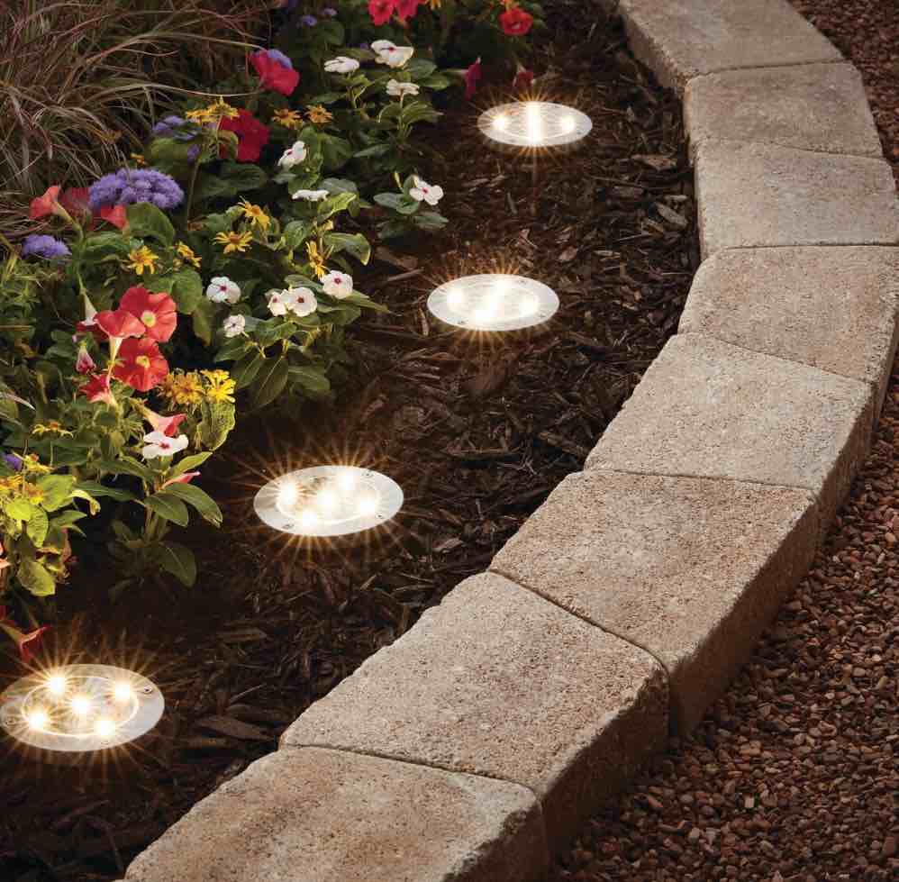 Mainstays Solar Powered Stainless Steel LED Landscape Disc Lights  12 Lumens (4 Count)