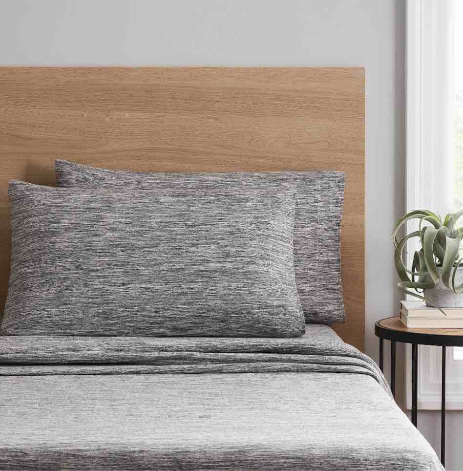 Mainstays Adult Extra Soft Jersey Bed Sheet Set, Queen, Grey SpaceDyed, 4 Pieces