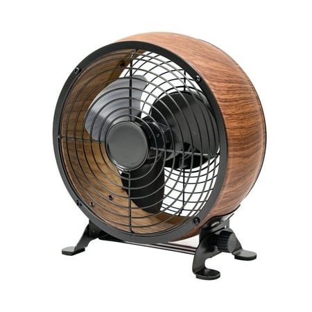 Better Homes & Gardens New Retro 5 in Drum Fan with Wood Grain Color & Adjustable Tilt and USB-C Plug (((  MISSING ELECTRICAL PLUG ))