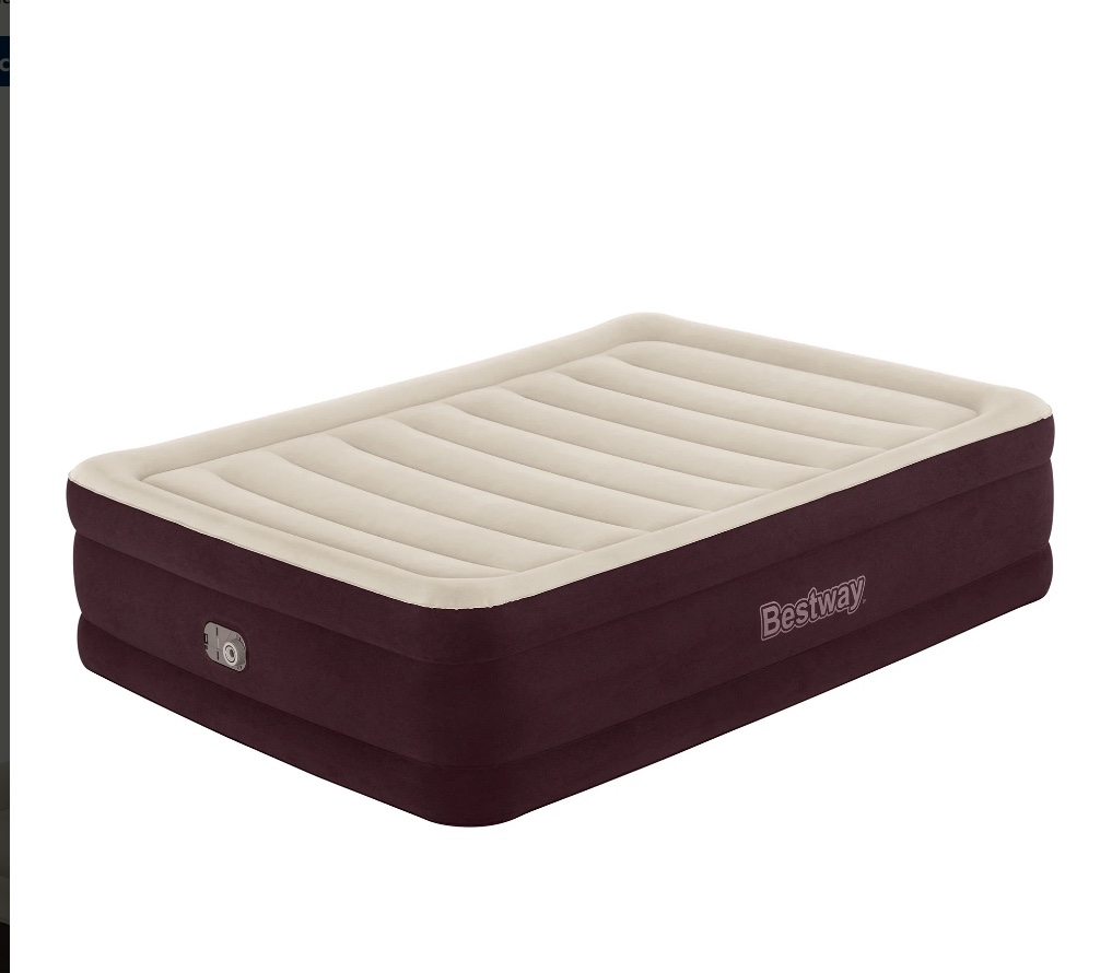 bestway® maroon tritech airbed queen 20  with built-in ac pump