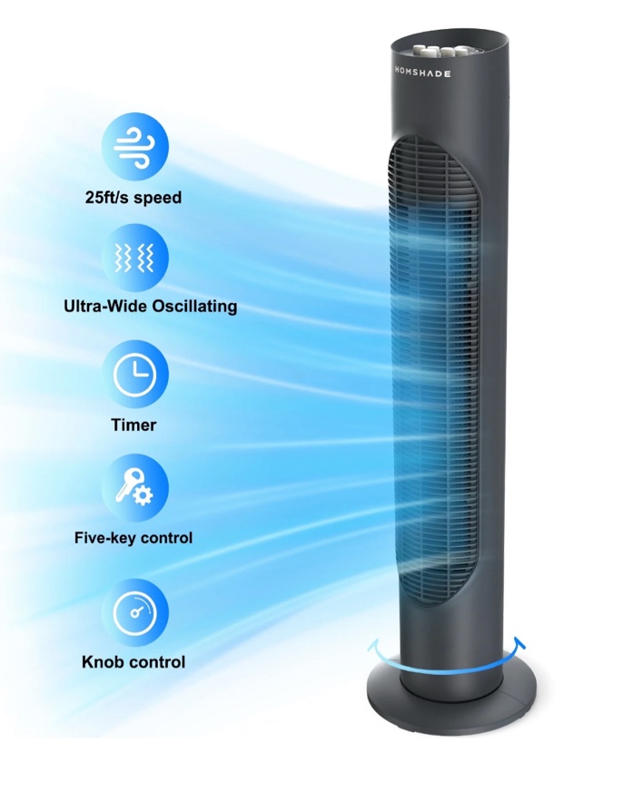 tower fan, 32" wide oscillating cooling fan with 3 speeds 3 wind modes ,timer,pentatonic button,standing fan for home,bedroom & office