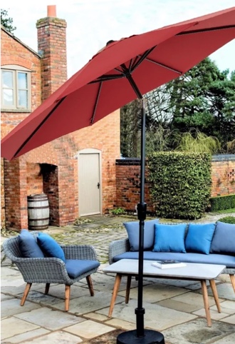 ZUNMOS 9FT Outdoor Patio Umbrella with Push Button Tilt and Crank Handle, Market Umbrella with 8 Sturdy Umbrella Ribs, UV Protection, Waterproof, Red