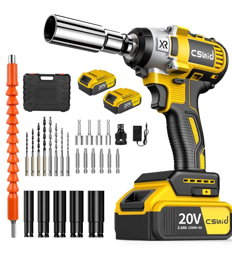 Cordless Impact Wrench 1/2", 20V Powerful Brushless Motor w/ 2-Mode Speed, Power Impact Wrench W/ 5 Sockets,8 Drill,6 Screws, Max Torque 280 ft-lbs (380N.m), Includes 2 x 3.0A Batteries for Home Car