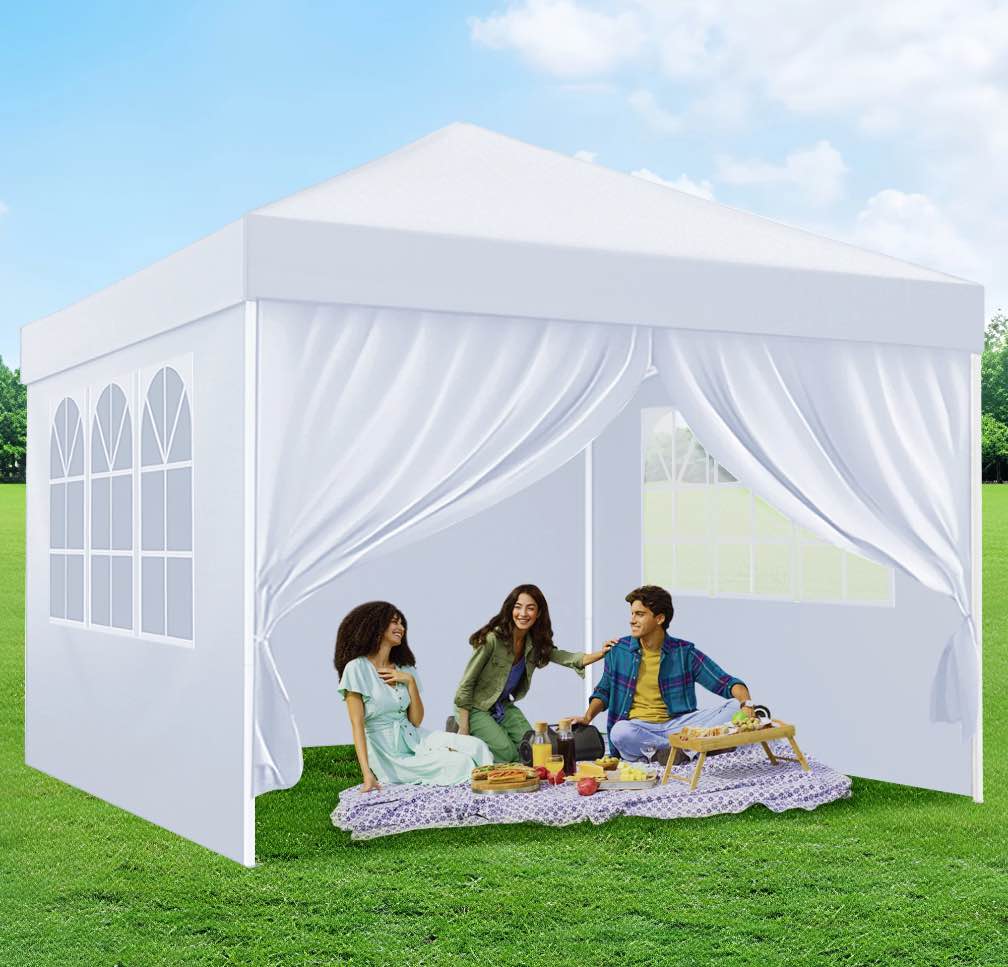 10'x10' Pop Up Canopy tent with Sidewalls, GVDV Portable Instant Canopy, Outdoor Canopy Event Tent, Waterproo, White