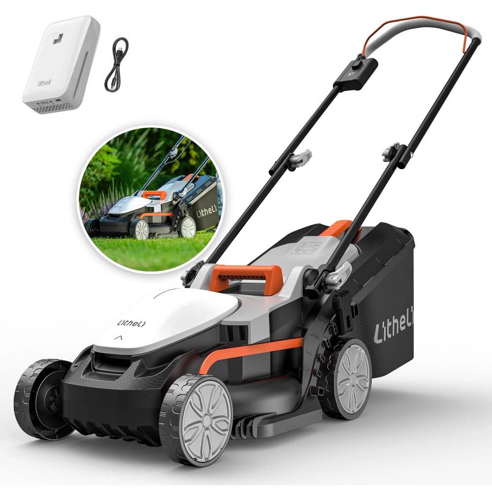 litheli cordless lawn mower, u20 series 20v electric lawn mowers, 13 inch, adjustment heights, light weight, with 4.0ah portable battery, for garden/yard/farm
