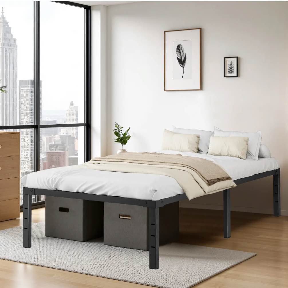 capri twin bed frame, 18 inch high metal platform bed frame, 2200 lbs weight capacity, heavy duty, noise free, easy assembly, black
