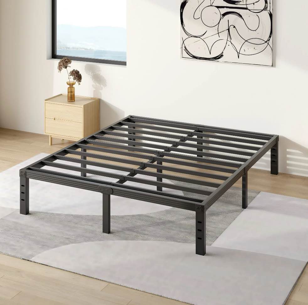 COMASACH 14 inch Queen Bed Frame, Easy Assembly, No Box Spring Needed, Heavy Duty Metal Platform Queen Size, Noise Free, Black