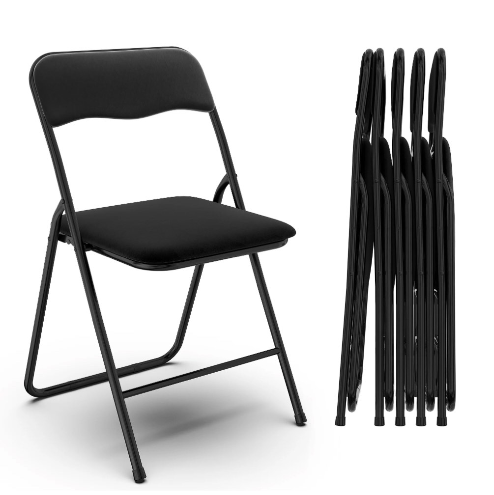 Nefoso 6 Pack Folding Chair with Padded Seats, Portable Metal Foldable Chair for Office Wedding Party, 250lbs Capacity(Black)