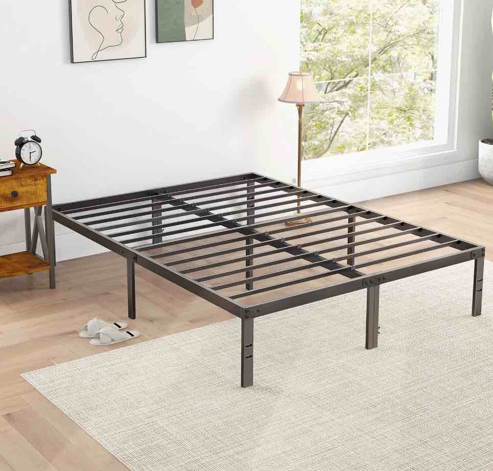 edx Bed Frame - Full Size Heavy Duty Platform Bed with Underbed Storage, 14-Inch High Steel Slat Support, Non-Slip Design, No Box Spring Required