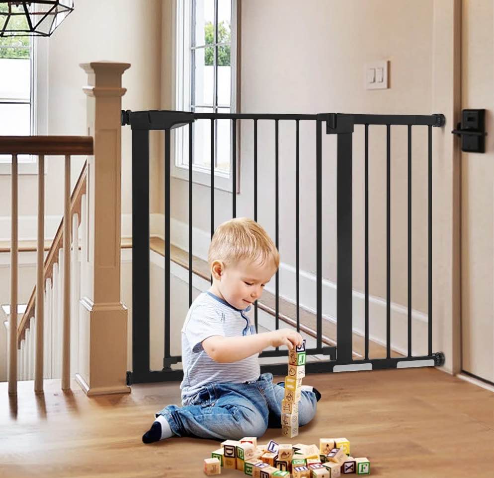 29.5"-43.3" Extra Wide Safety Baby Gate for Stairs Doorways, Top of Stairs, Black