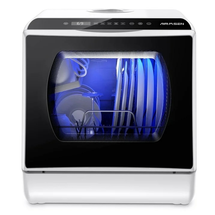 AIRMSEN Portable Countertop Dishwasher with 5-Liter Built-in Water Tank and Air-Dry Function