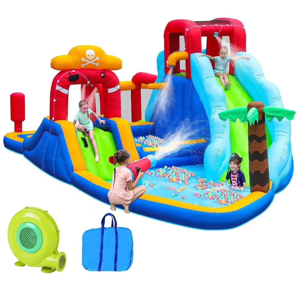 Neche Inflatable Water Slide Bouncy House with Blower, 222 x 135 x 82 inches, 11-in-1 Extra Long Water Slide with Splash Pool for Kids Backyard Outdoor