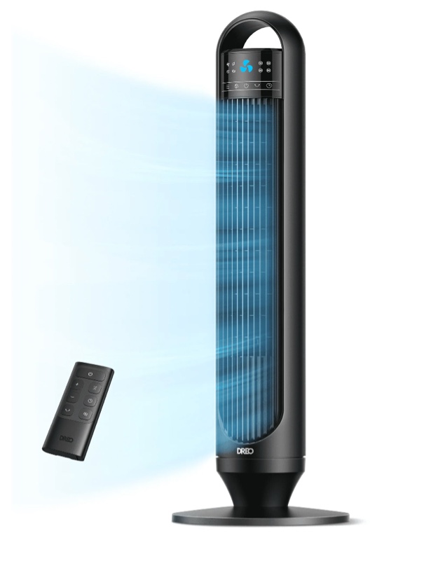Dreo Tower Fans for Home, 32" Standing Floor Fan, 26 ft/s Bladeless Fan with Remote, 90° Oscillating, 3 Modes, 3 Speeds, LED Display, 8H Timer, Quiet Room Fan