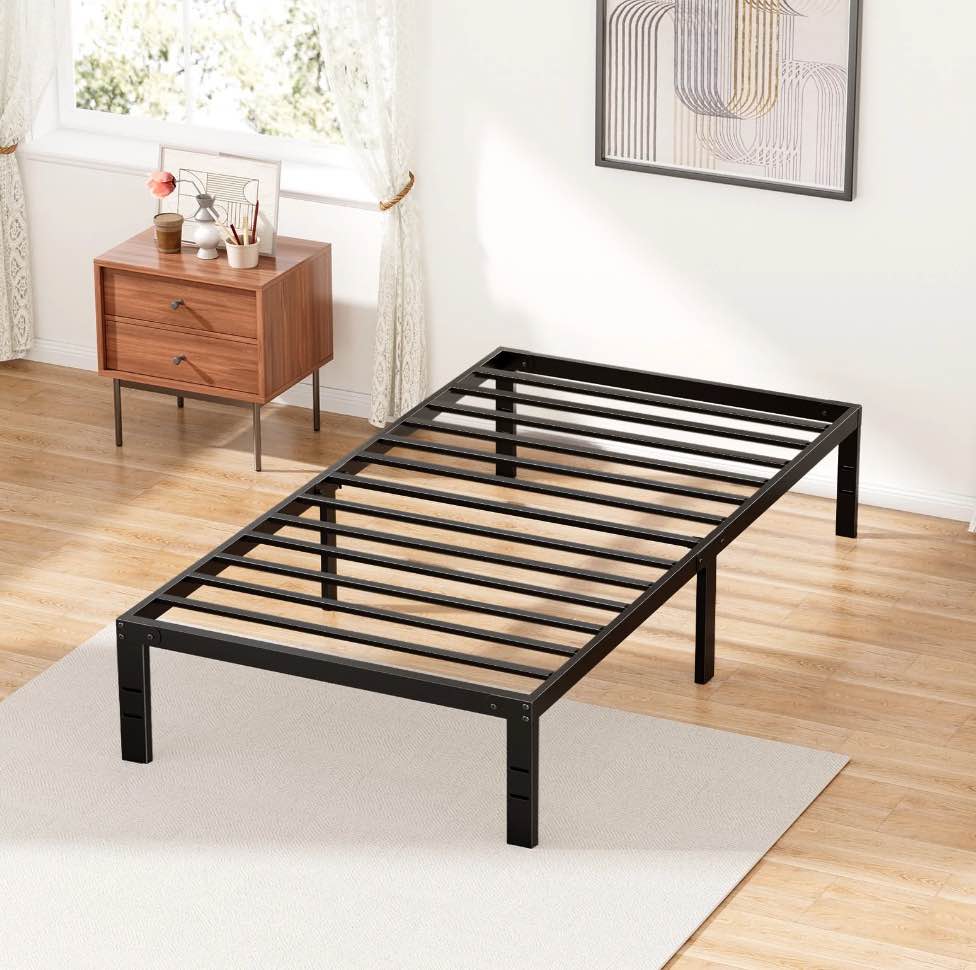 ZUNMOS 14 Inches Twin Bed Frame, Heavy Duty Metal Platform with Storage Space Under Frame, No Box Spring Needed Twin Size Bed Frame, Black