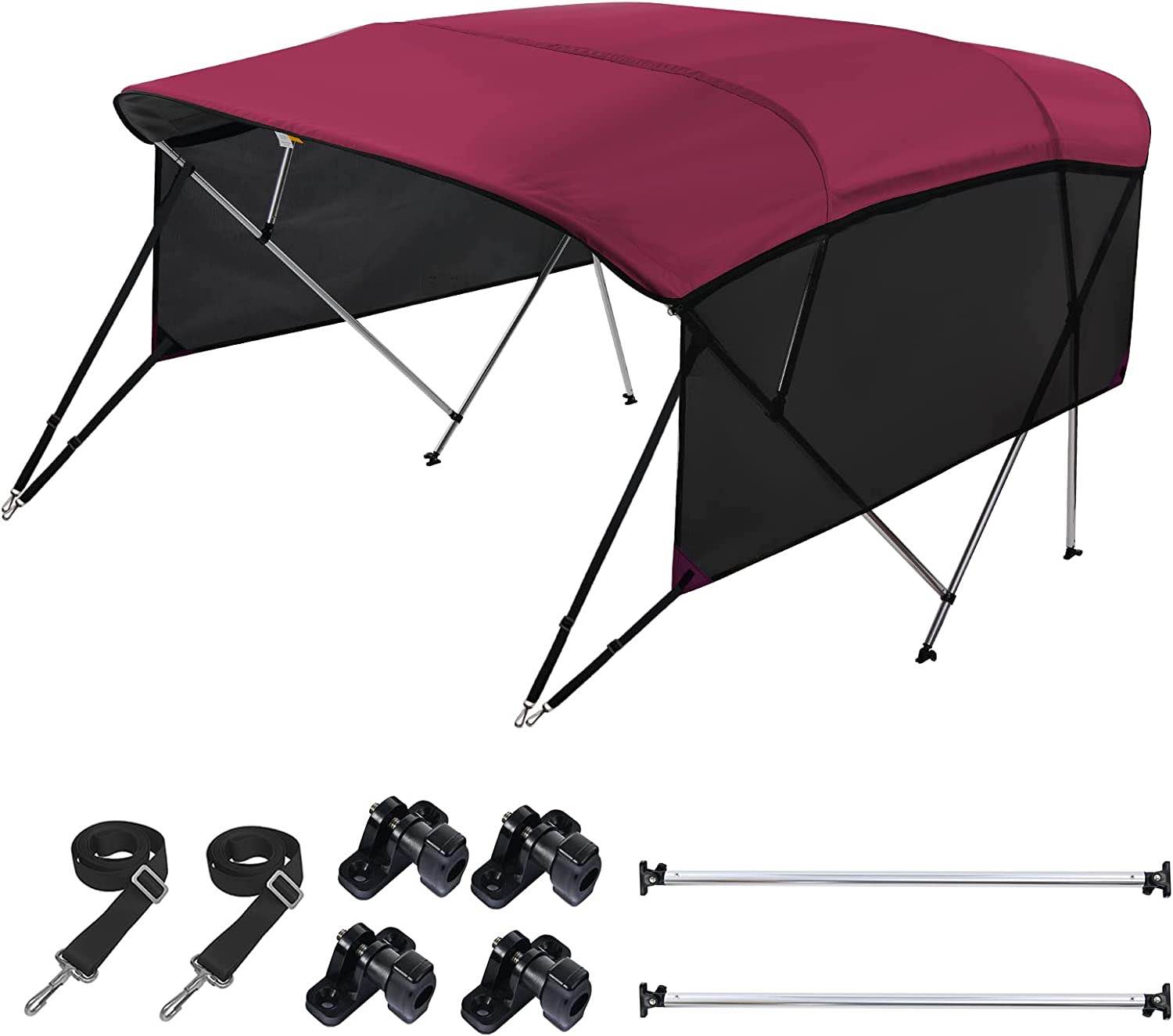 KAKIT 3 4 Bow Bimini Tops with Mesh Sidewalls Support Poles for Boats Durable Marine Grade Canvas Top Includdes 2 Straps Storage Boot 1 Inch Aluminum Frame blue 3 Bow 6'L x 46" H x 54"-60" W