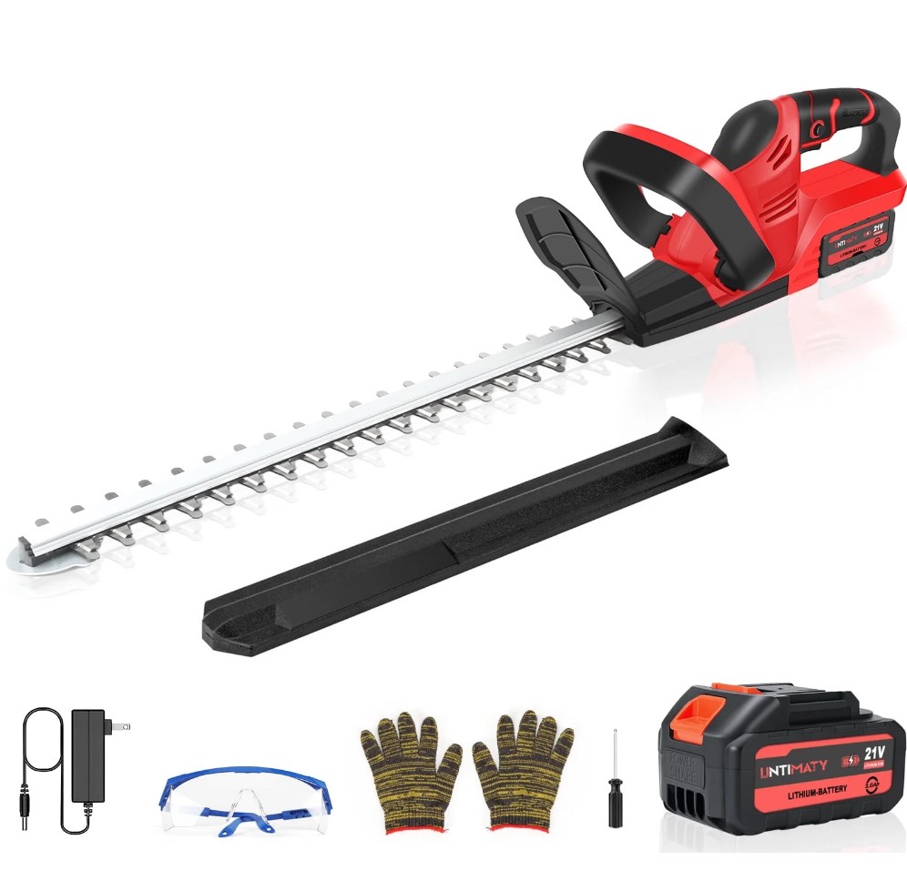 cordless hedge trimmer, untimaty 21v rechargeable hedge trimmer with 22" double action blade, double safety handle, 3.0ah battery & charger, for shrub cutting, trimming