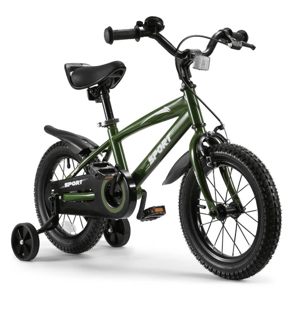 Naipo 14" Kid Bike Green Children Bikes for Boys Girls Removable Training Wheels Bicycle