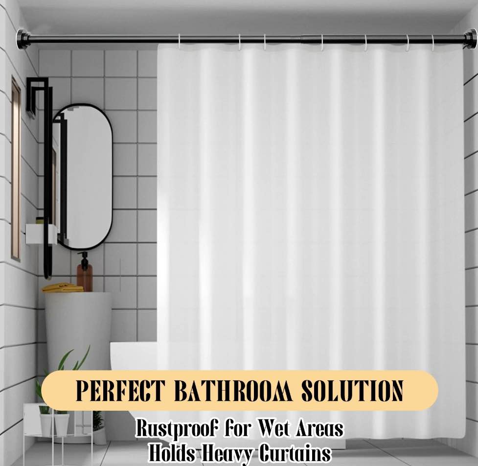 VEGCOO 28-75 Inch Heavy-Duty Matte Black Tension Shower Curtain Rod, No Drill Rustproof Carbon Steel Adjustable Spring Rod for Bathroom, Kitchen, Window – Holds 30+ lbs
