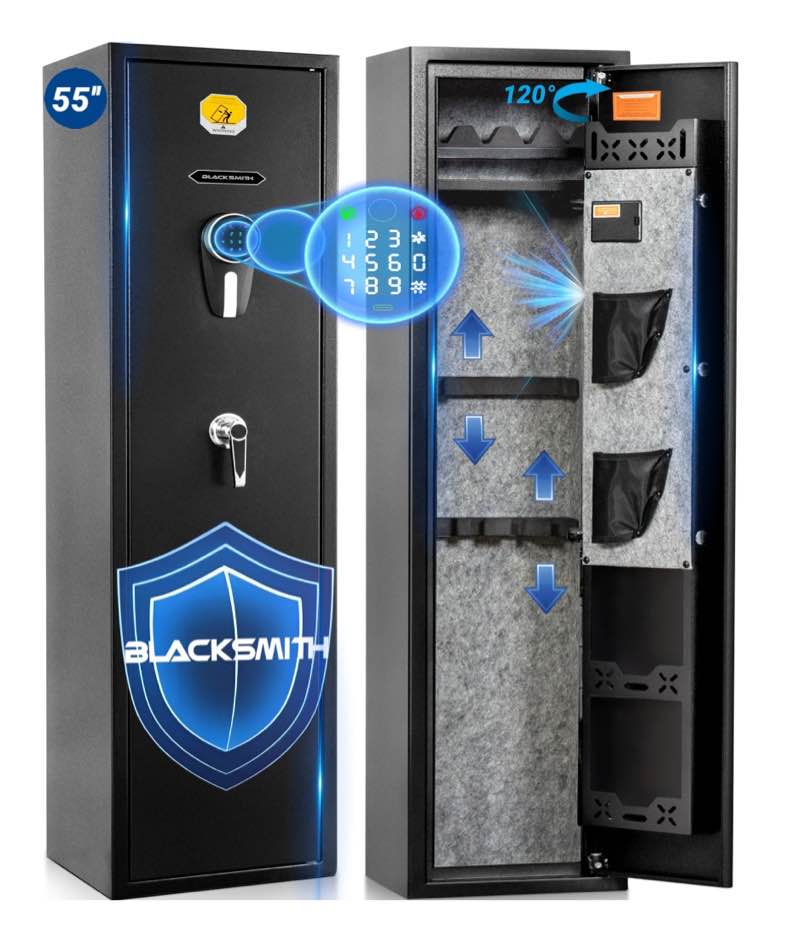 BlackSmith Gun Safe Keypad Gun Cabinet for 5 Rifles Gun Safe Home Long Gun Safe Wall Mount Long Gun Safe for Home Closet with Pistol Rack and Pockets Magazine Organizer