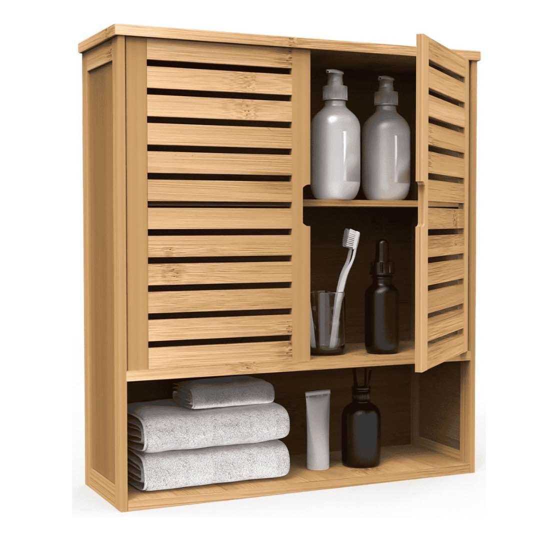 Purbambo Bathroom Wall Cabinet, Bamboo Wall Mount Medicine Cabinet ...