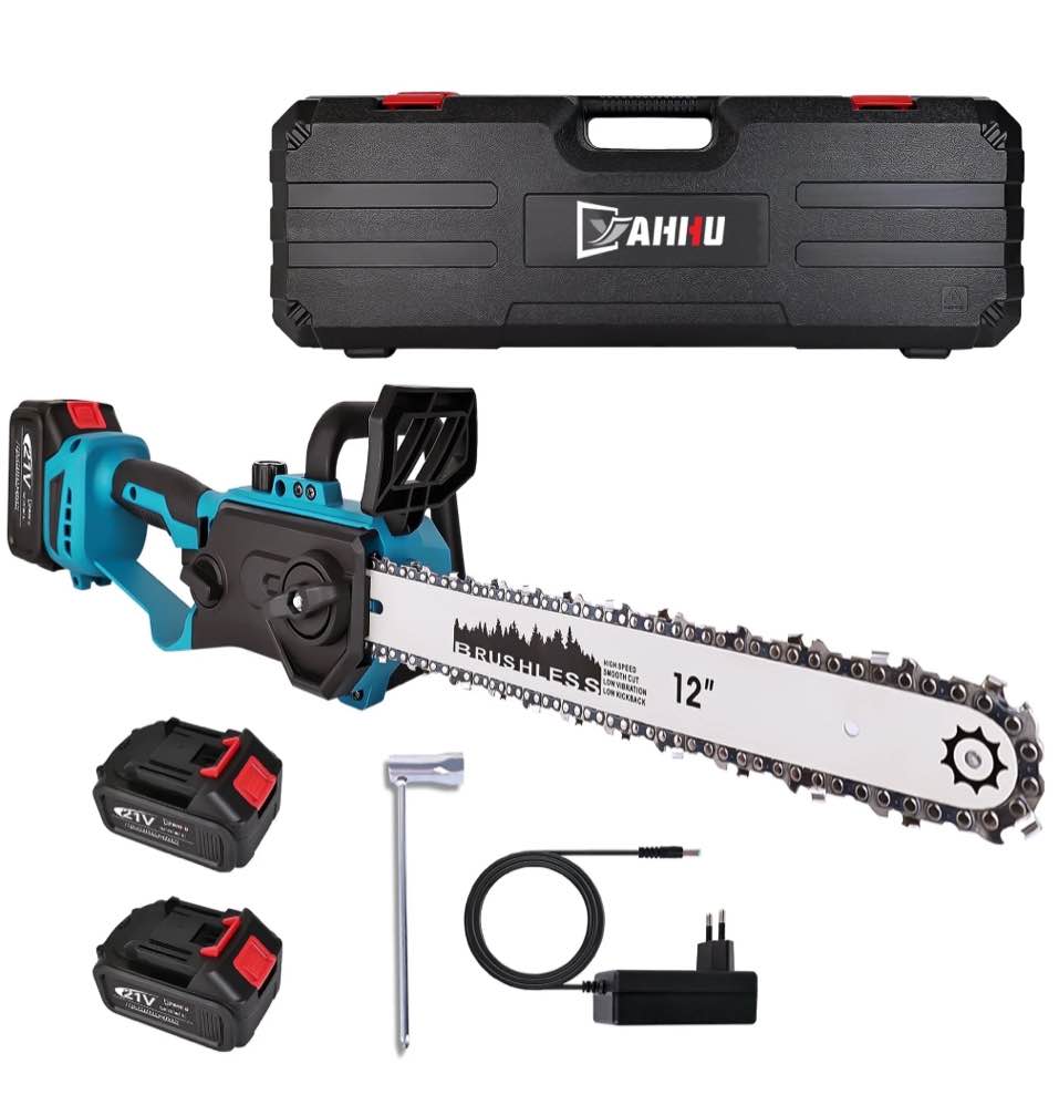 yahhu 12 inch cordless chainsaw with oiler system, 21v electric handheld chainsaw for tree trimming, wood cutting, outdoor yard work