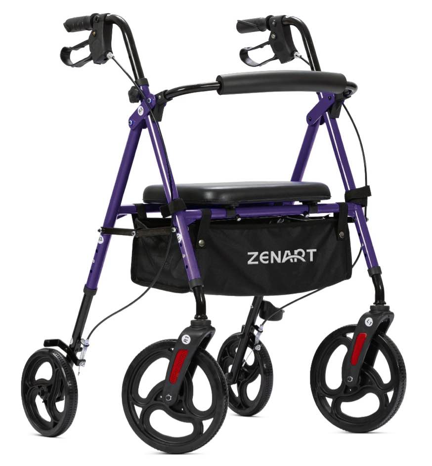 ZENART Mobility Rollator Walker for Seniors Adult with Adjustable Seat and 10" Wheels, Purple