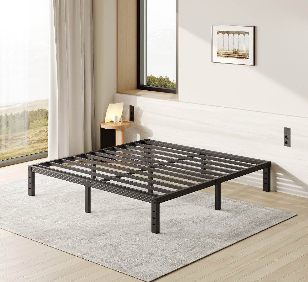 fschos 12 inch king size bed frame, heavy duty metal platform, no box spring needed, easy assembly, black