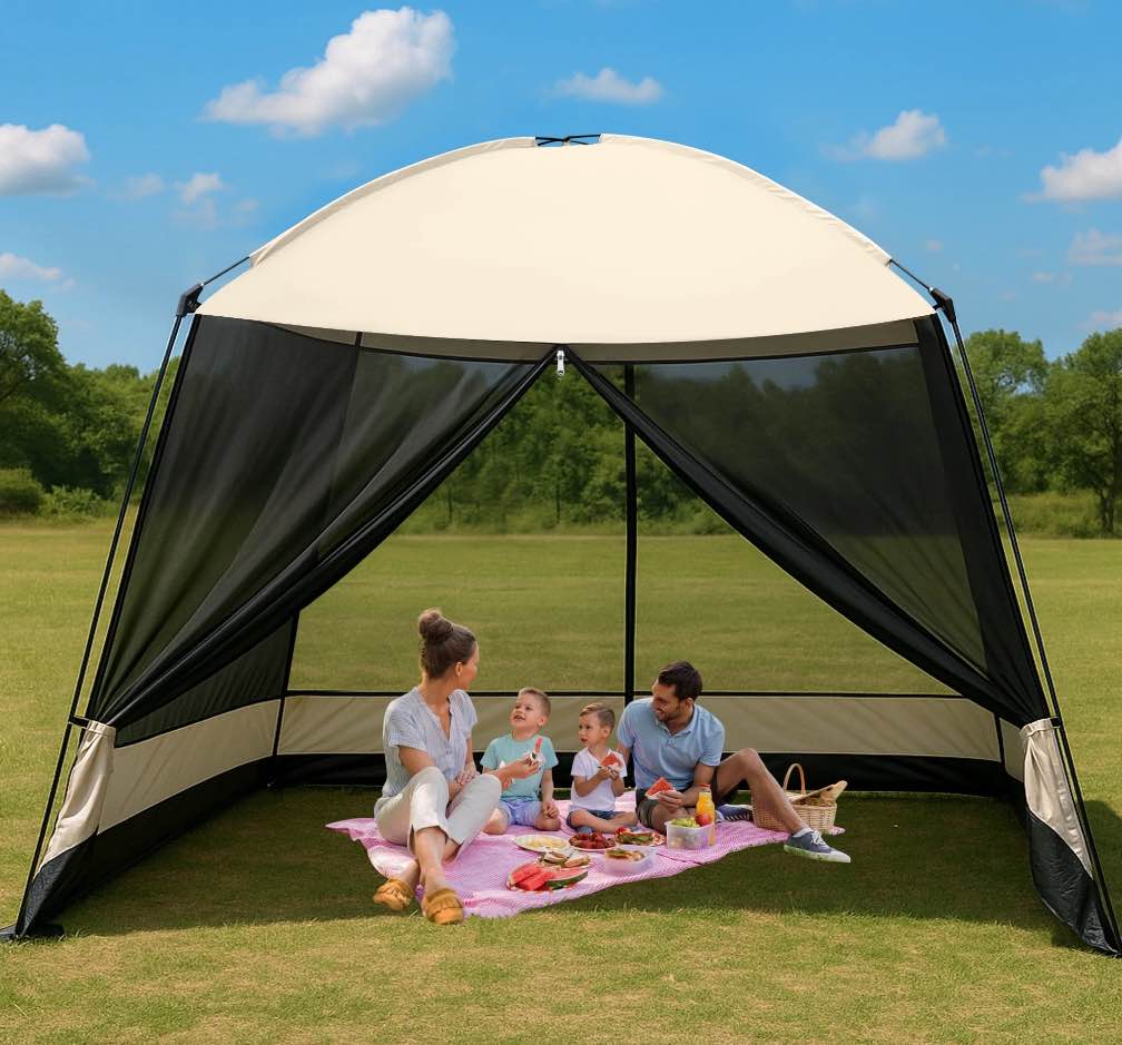 screen house room, gvdv 11x11 ft mesh net screen tent canopy, easy setup & waterproof & sunshade, suitable for camping trip, beach, picnic