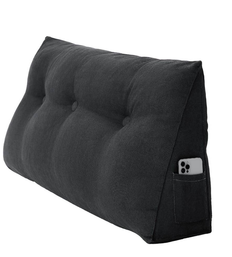 YEERSWAG Triangular Wedge Pillow Twin Size Headboard Pillow with Phone Pockets, Velveteen Cover, Support for Reading, Sofa & Office 39x20x9 inches