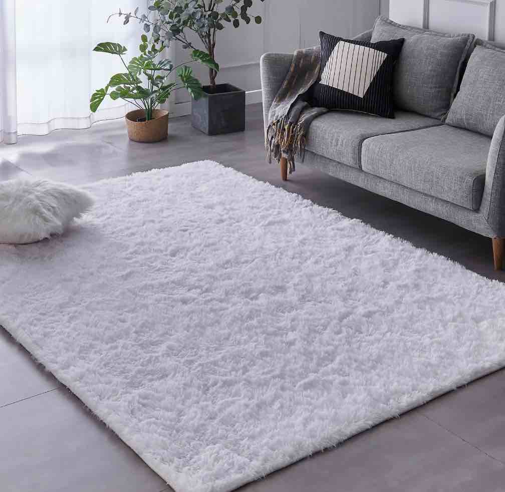 BRICHOEE 8 x 10 Shag Area Rugs, Soft Indoor Modern Nursery Rug, White Plush Shaggy Throw Carpets for Boy and Girls Room Dorm Living Room