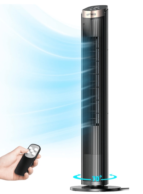 nftigb 40 inch tower fan for home, 70° oscillating standing floor fan with remote, 5 speeds 3 modes with remote bladeless fan, new