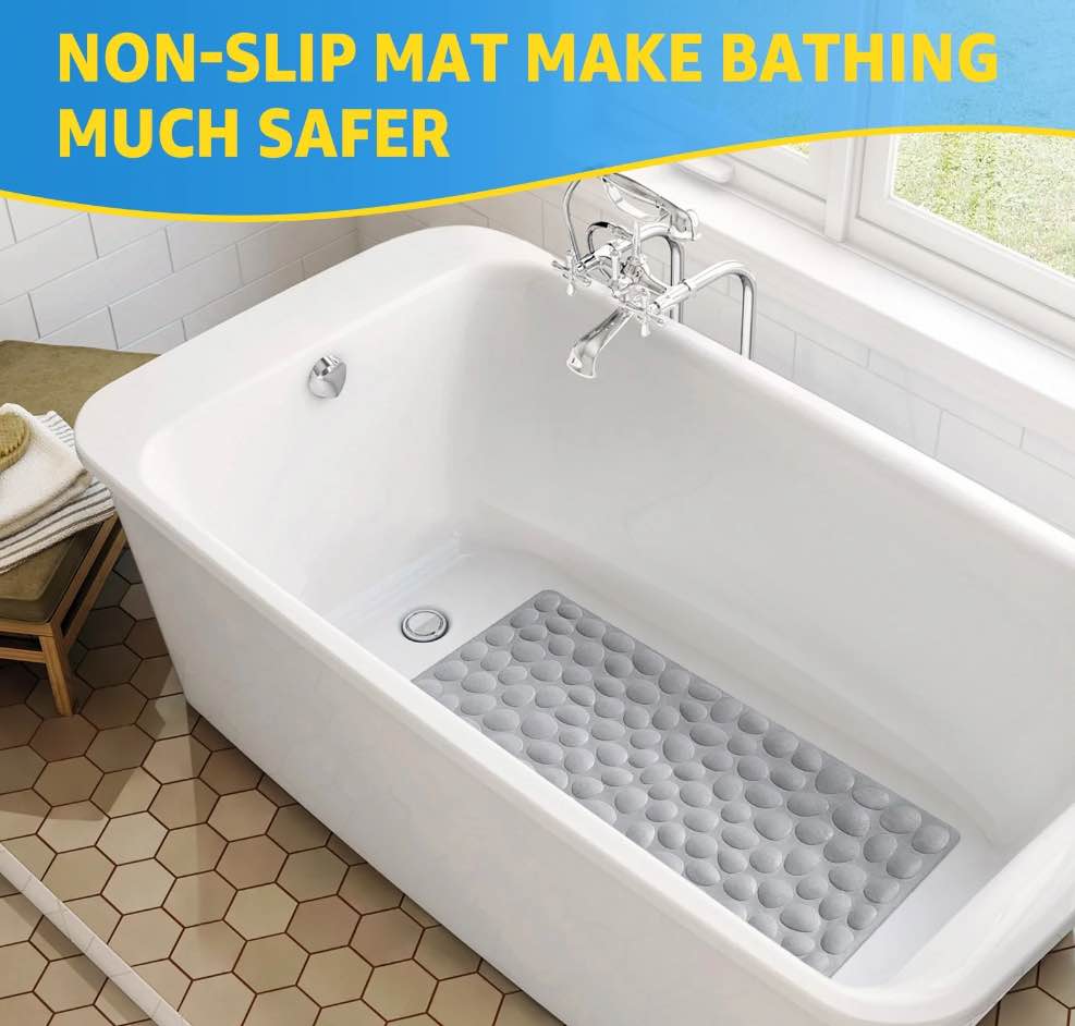 othway bathtub mat non slip, rubber bath mat for kids for baby, 16x31.5 inch large bath mats for bathroom tub with strong suction cups (gray)