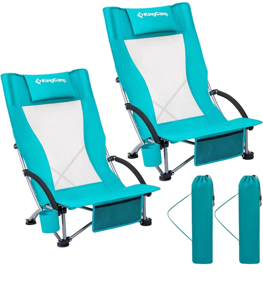 KingCamp 2-Pack Beach Chair High Back Folding Backpack Chairs for  Beach, Camping, Fishing & Outdoor Sports, Support 33LBS - Cyan