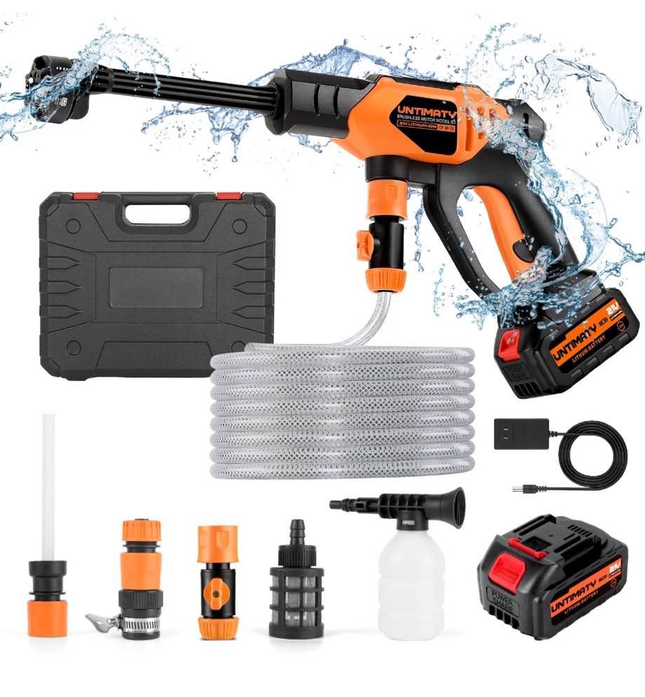 UNTIMATY 1000PSI Cordless Pressure Washer,Portable Power Washer with Rechargeable 3.0Ah Battery 6-in-1 Adjustable Nozzle, Handheld High-Pressure Car Washer Gun with Tool Case for Cars