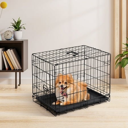 concetta 24 inch single-door folding dog crate, portable small cage with leak-proof pan tray