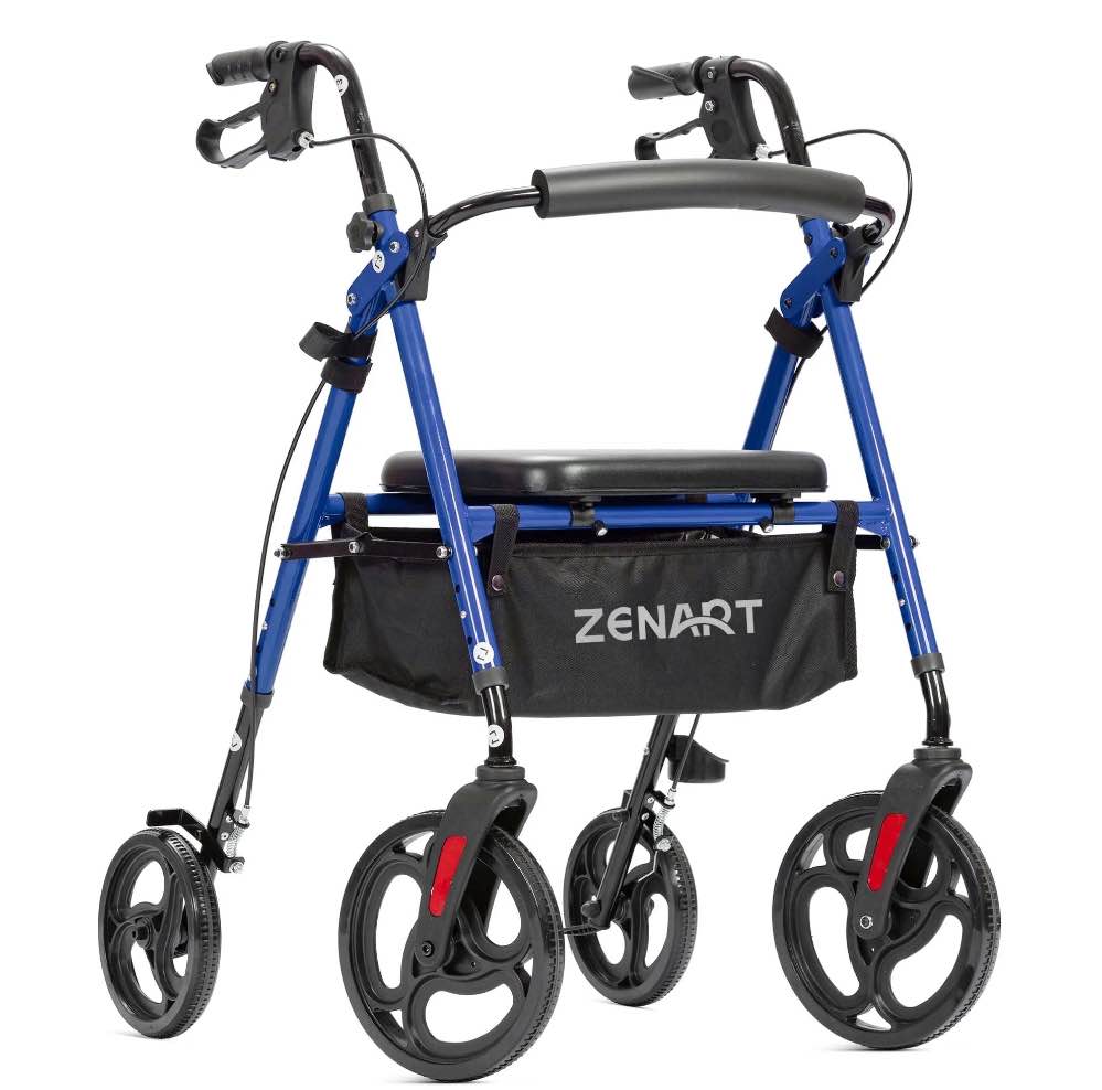zenart mobility rollator walker for seniors adult with adjustable seat and 10" wheels, blue