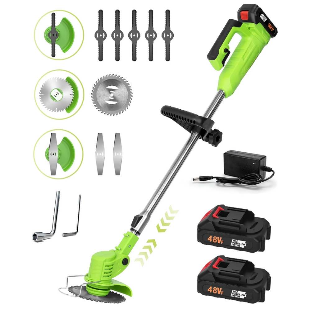 yahhu cordless weed wacker battery powered 21v - trimmer, edger, and mower with multiple blades for garden