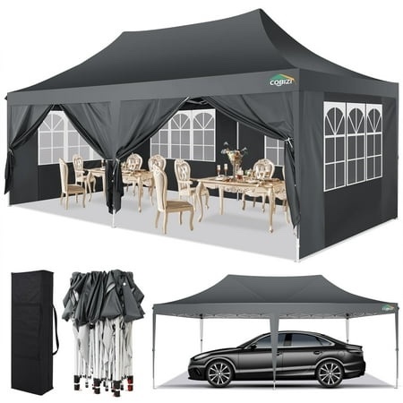 COBIZI 10x20 Pop-up Canopy Tent,Outdoor Events Canopy Tent with 6 Removable Sidewalls,for Backyard,Parties,Wedding,Gray