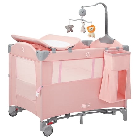 HARPPA 5 in 1 Portable Playard and Bassinet for Girl from Newborn to Toddler, Easy Folding, Pink