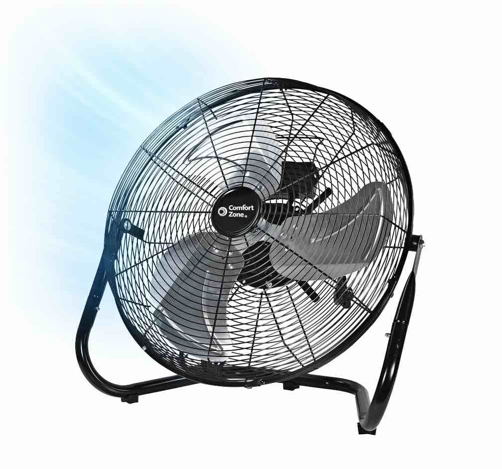 Comfort Zone 18" Metal Floor Fan with Adjustable Tilt, Carry Handle, Rubber Feet