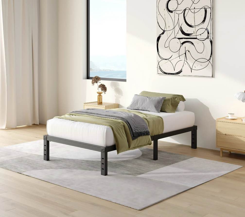 COMASACH 12 inch Twin Bed Frame, Easy Assembly, Heavy Duty Metal Platform, Noise Free, Black